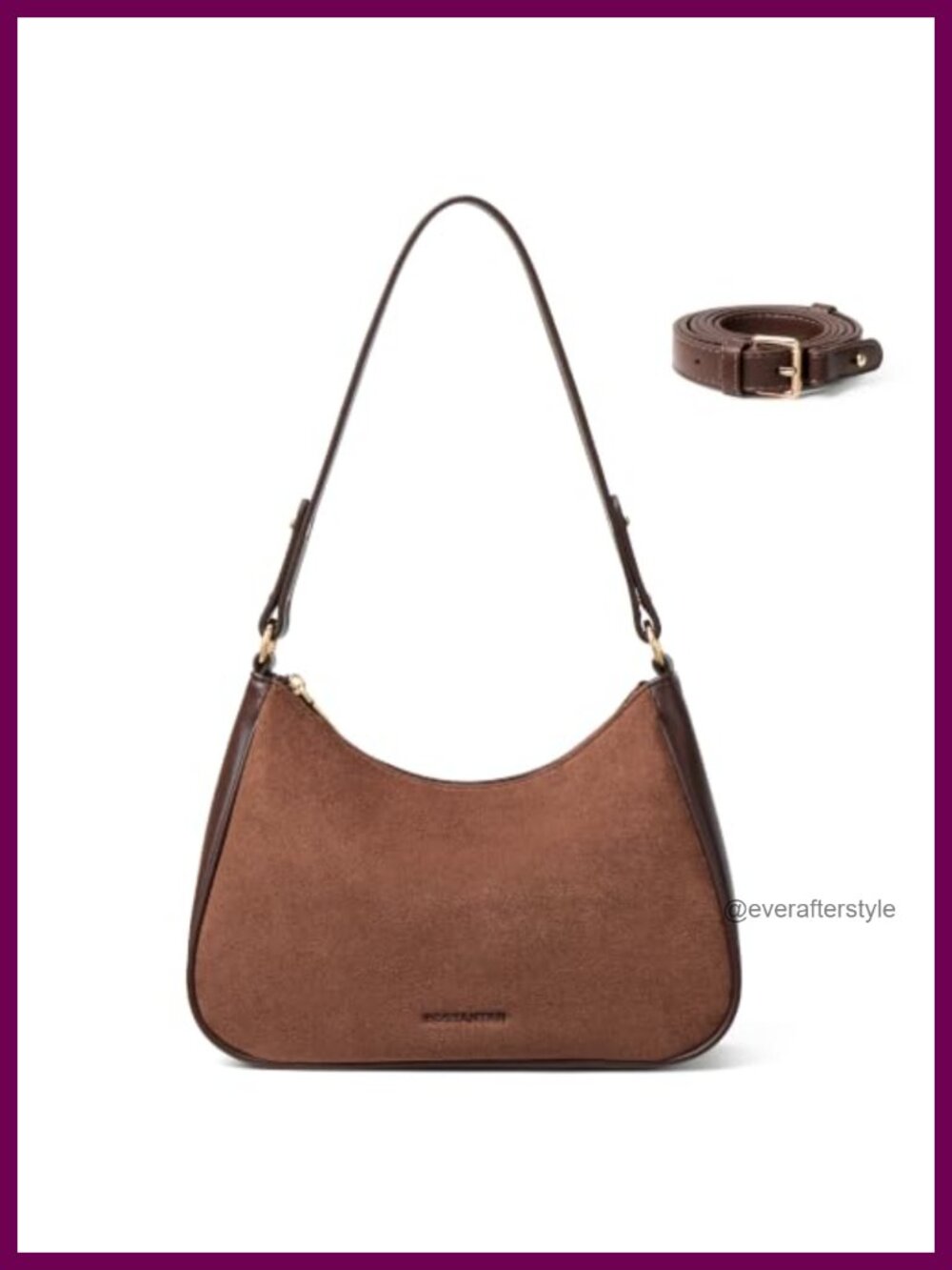Suede and Vegan Leather Crescent Shoulder Bag with Crossbody Strap